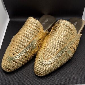 Nine West Metallic Gold Braided Pointed Mule Slides